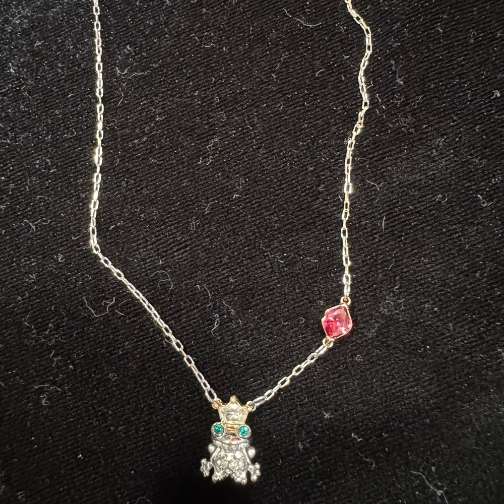Swarovski Silver kissing Frog Necklace with Red and Gold Details